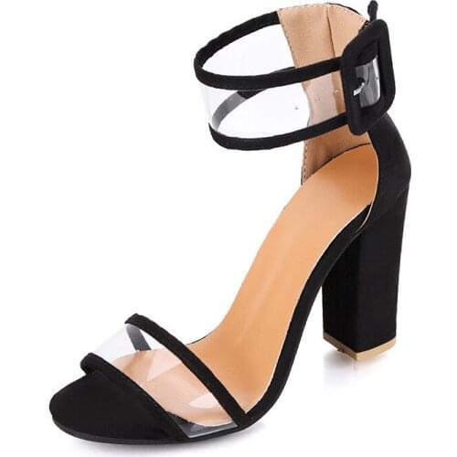 Womens sandals fashion Fish mouth large size summer new wild high-heeled shoes with a word buckle small size Roman sandals