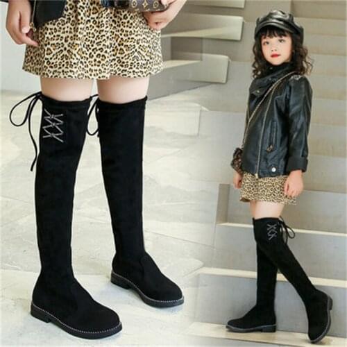 New Autumn/Winter Girls Over-the-Knee High Boots Children Princess Fashion Elasticity Performance Black Student Baby 02B