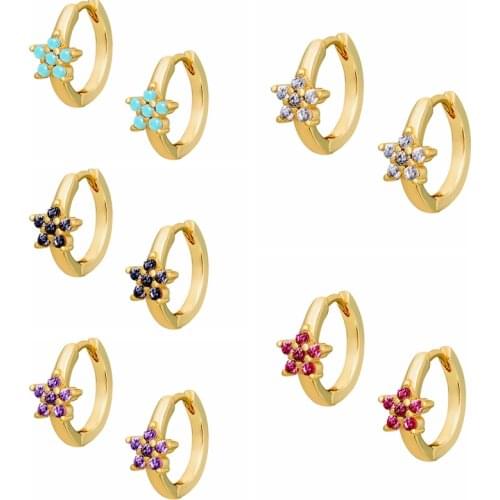 925 Sterling Silver CZ Flower Huggies Hoop Earrings for Women White Purple Crystal Classic Charming Thin Small Earrings Gift