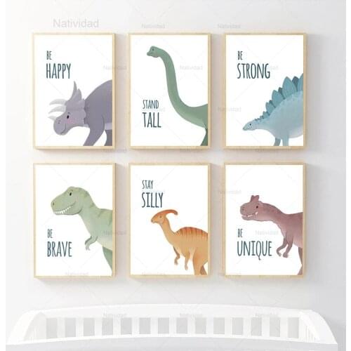 Nordic Canvas Painting Cute Dinosaur Triceratops Tyrannosaurus Cartoon Posters and Prints Wall Art Pictures Kids Room Decor
