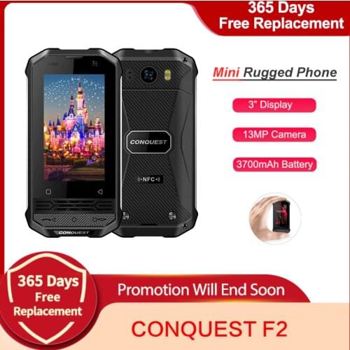 CONQUEST Mini Phone F2 IP68 Waterproof Rugged Smartphone Mobile Phone Fingerprint NFC Android 4G LTE Cheap Cell phone Cellphones