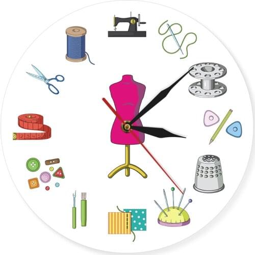 Tailor Shop Quilting and Sew Time Modern Wall Clock Seamstress Gift Sewing Design Acrylic Wall Clock With Personalized Name