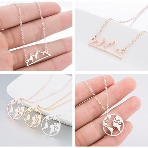 Vintage Stainless Steel Necklace For Women Bohemian World Map Range Colorado Geometric Mountain Pendant Necklace Collar Jewelry