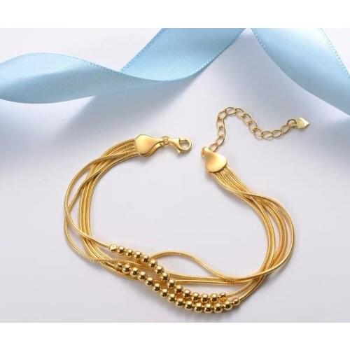 Vintage 24K Gold Color Bangle Snake Chains Beads Bracelets for Women Girls Aesthetic Indian Jewelry Wedding Valentines Day Gift