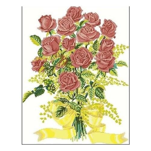 Embroidery Package Hot Sell Best Quality Cross Stitch Kits Brown Bouquets of Roses Flower Free Shipping