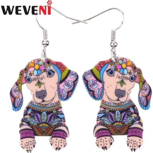 WEVENI Original Acrylic Drop Cute Long Dangle Dachshund Dog Earrings For Women New Trendy Animal Jewelry Accessories