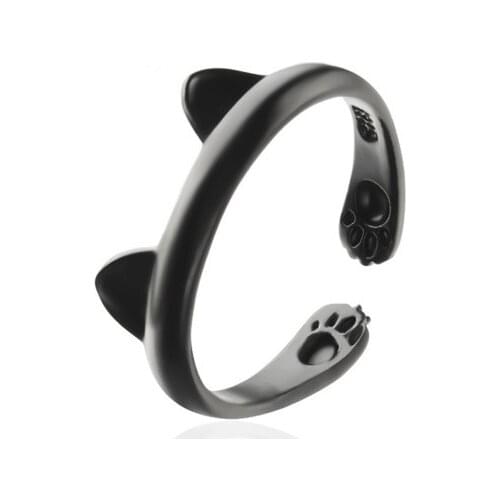 Japanese and Korean fashion super cute cartoon cat claw footprint ring cute animal cat ear personality open ring