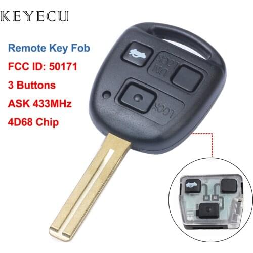 Keyecu Replacement ASK Remote Car Key - 3 Buttons & 433MHz & 4D68 Chip & TOY48 Uncut Blade - FOB for Lexus FCC ID: 50171