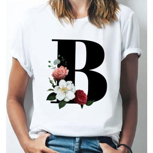 Tees Women T-Shirt White 26 Letter Printed High Quality Moda Short Sleeve Top Loose O-Neck Plus Size Ladies Clothes T Shirt