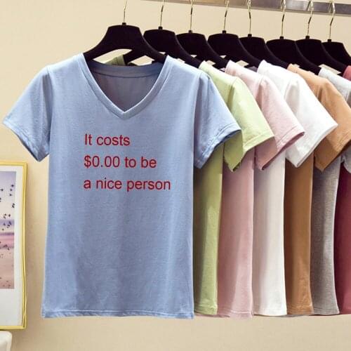 Spring Summer Women V Neck Short Sleeve Tee Funny Personality T Shirt White Slim Fit Female T-shirt Punk Casual Lady Tee Tops