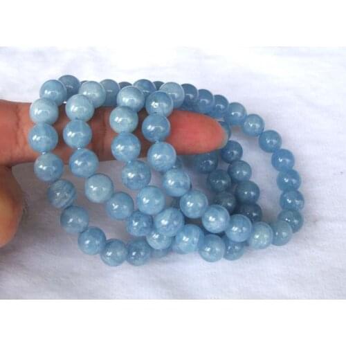 Free Shipping Natural Aquamarine 9mm Round Beads Bracelet Women Jewelry Accessories Weddings Parties Birthday Gift