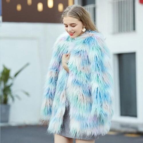 2019 New Women Fashion Faux Fur Coat Hairy Long Sleeve Jacket Overcoat Autumn Winter Warm Outerwear Fluffy Female Plus Size