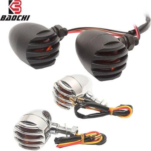 1Pair Grid Motorcycle Signal Lamp Retro Motorbike Turn Signal Light Black Chrome For Vintage Harley-Davidson Cafe Racer Honda