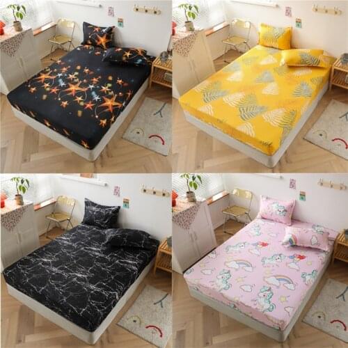 1pcs 100%Polyester Printed Fitted Sheet Mattress Cover Four Corners With Elastic Band Bed Sheet