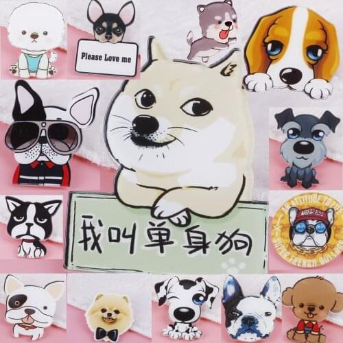 1pc Cute Cartoon Badge Acyclic Brooch Animals Dog Badge On Backpack for Women Kids DIY Craft Decoration Pins