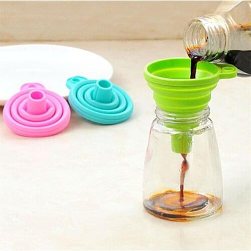 1pc Silicone Foldable Funnel Mini Silicone Collapsible Style Funnel Folding Portable Funnels Be Hung Kitchen Tool