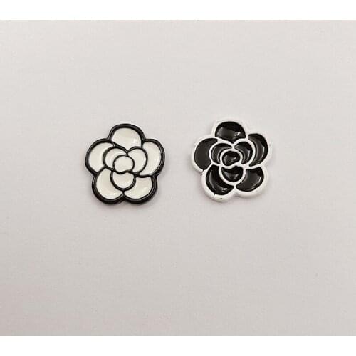 10 PCS 15mm Metal Alloy Enamel Black White Flowers DIY Accessories For Jewelry Making