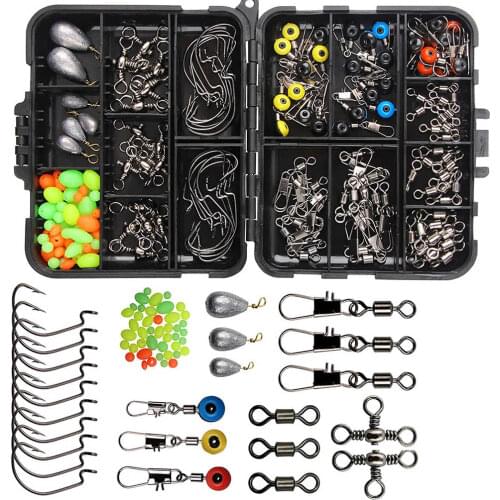 160pcs/set Fishing Tackles Set Jig Hooks Beads Sinkers Weight Swivels Snaps Sliders Kit Angling Accessory