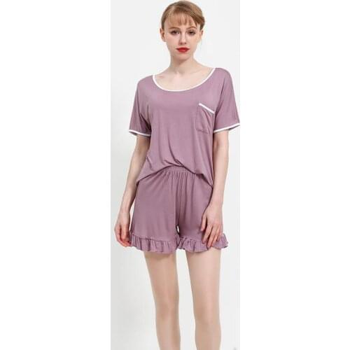 2PCS Modal Ruffles Women Shorts Pajamas Sets Summer Sports Pyjamas Sleep Suit T-Shirt Sleepwear Nightwear Loungewear Home Wear