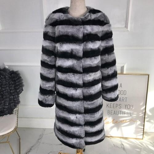 Latest Fashion 2019 Chinchilla Color Real Rex Rabbit Fur coat long Genuine Rabbit Fur without collar Winter women real fur coa
