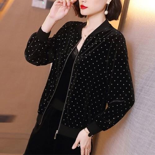 2021 Fashion Spring Women Bomber Jacket Long Sleeve Thin Female Basic Zipper Baseball Black Velvet Jackets Plus Size 5XL Clothes