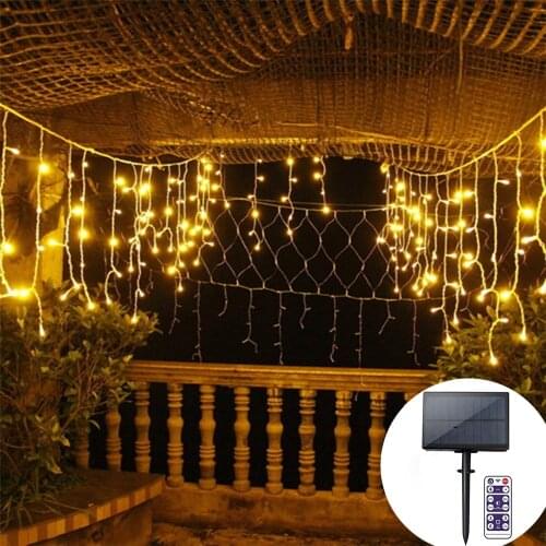 3M/5M Solar Window Curtain Icicle Light 128/265 LEDs Icicle Christmas String Light for Holiday Christmas Wedding Decorations