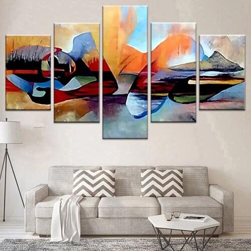 5 Panel Watercolor Lord Buddha Abstract Oil Painting on Canvas Religious Posters and Prints Cuadros Wall Art Pictures For Living
