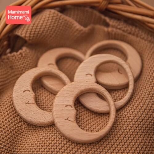 5Pc Baby Teether Pacifier Chain Pendants Beech Wooden Moon BPA Free Wood Teething Ring Pendant Accessories Childrens Goods Toys