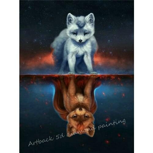 5d diy diamond painting small fox reflection pattern full square round drill art diamond embroidery 3d mosaic home decoration