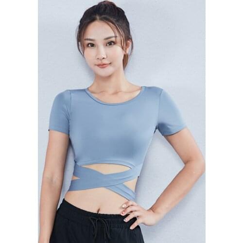 Brand 2020 Women Workout Yoga Shirts Cross Straps Gym Tights Nylon Spandex Sports Crop Tops for Female Fitness Excise