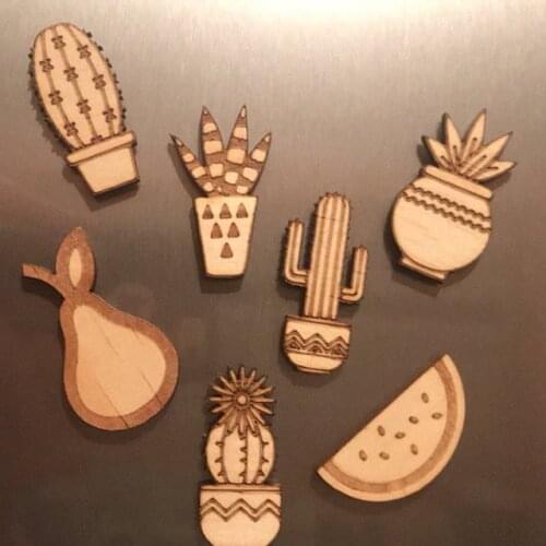 Lasercut engraved wooden cactus succulent magnets