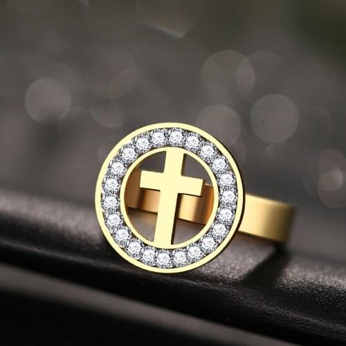 CACANA High Quality Fashion Crystal Cross Classical Stainless Steel Rings For Women Jewelry Gift R207
