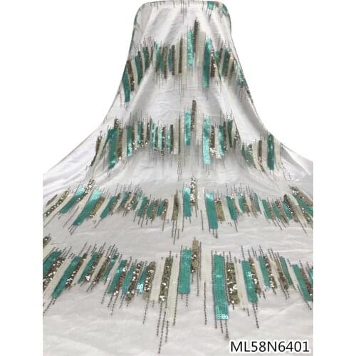 Beautifical African Lace Fabric 2020 High Quality Lace Green Nigerian French Net Lace Fabric with Sequins ML58N64