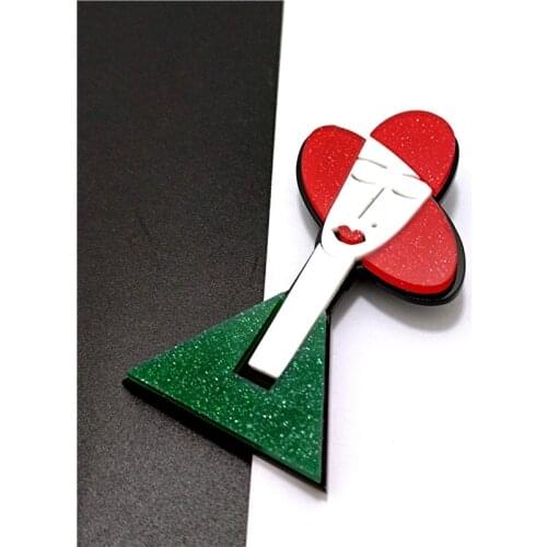 Red Hir Women Head Portrait Pocket Pins Acrylic Glitter Fashion Classic Gift Jewelry Accessories