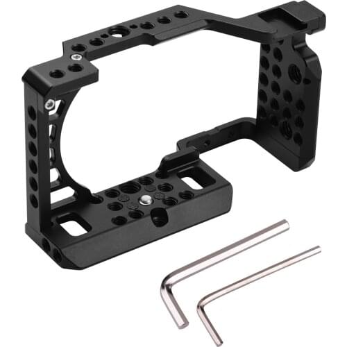 Aluminum Alloy Camera Cage Rig Cold Shoe Mount ARRI Locating Hole 1/4 3/8 Threaded for Sony A6000/A6100/A6300/A6400/A6500 Camera