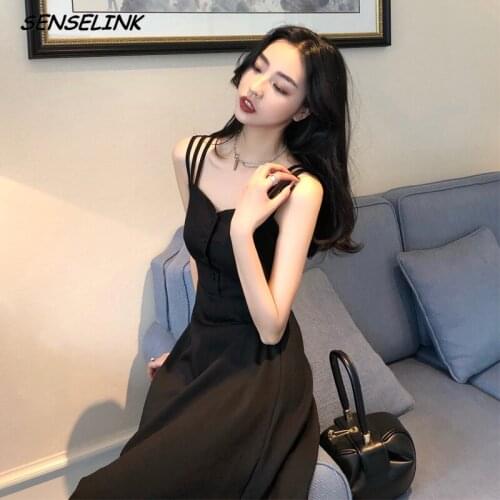 Summer Women Dress Brand New Slim-Fit Suspender Solid Color One-Way Neck Dress Sexy Temperament Thin Shoulder Party Dress Women
