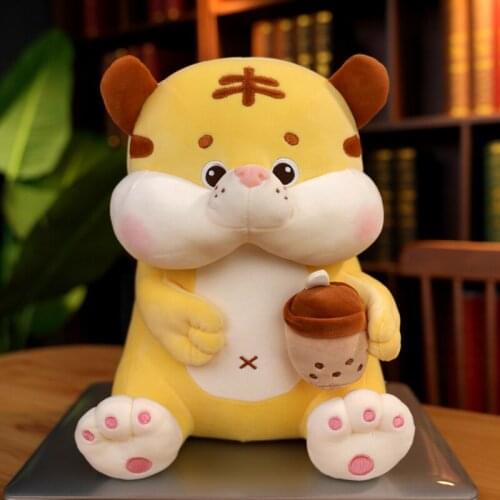 Cartoon milk tea tiger doll cute imitation tiger plush toys cute chubby tiger doll mascot gift