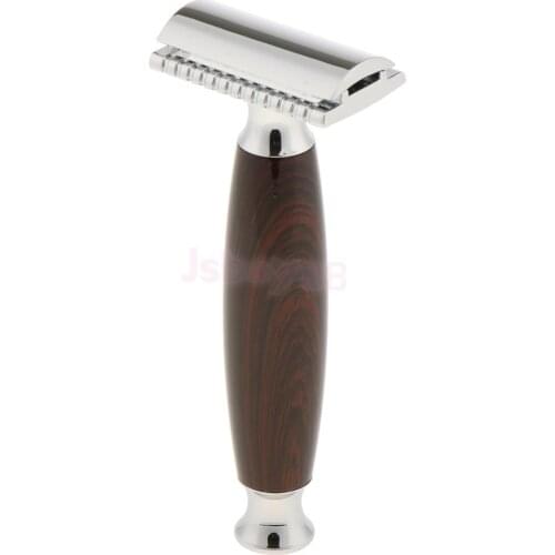 Mens Double Edge Safety Shaving Razor Alloy Classic Shaver Wooden Handle