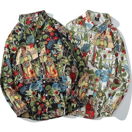 Men Shirt 2021 New Arrival Spring And Autumn Loose Leaves Cartoon Character Fashion Male Shirt Thin Chinese Style S113