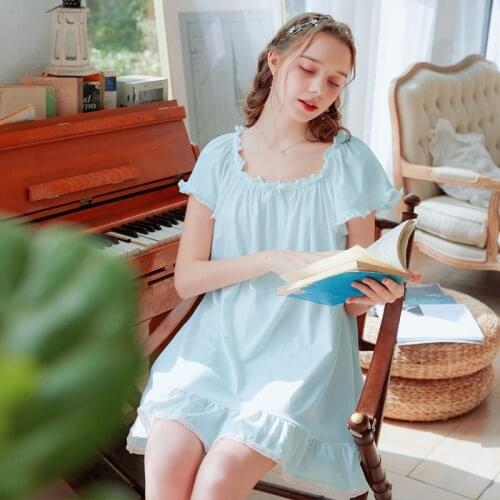 Wasteheart New Women Homewear White Pink Blue Cotton Sexy Sleepwear Nightdress Nightwear Nightgown Sleepwear Night Gown
