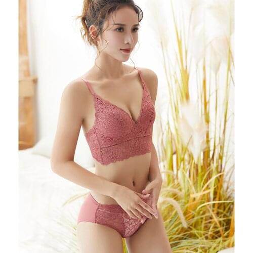 Womens Underwear Sexy Lingerie Lace Bra Brief Sets Female Intimates Wireless Brassiere Push Up Bralette Panties Transparent