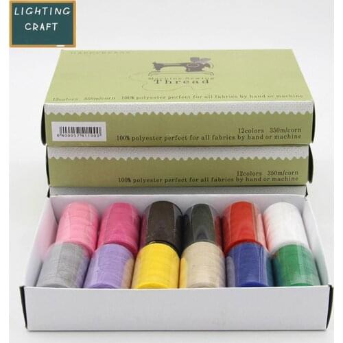 12 Colors/Lot 350Metres Per Roll Total 4200M Suitcase Package Polyester Rayon Thread For Domestic Sewing Machine Craft Diy