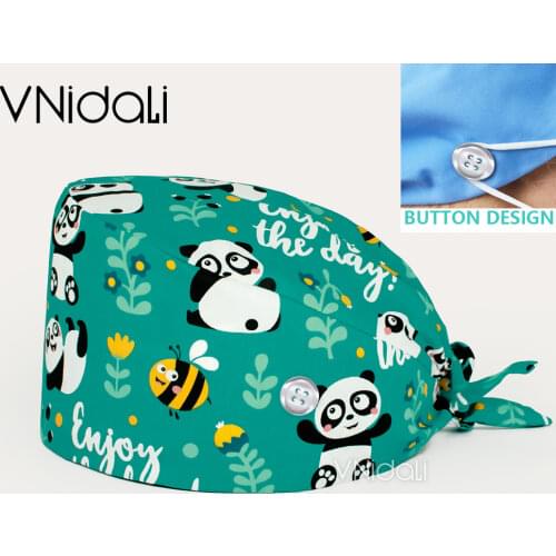Panda Printing whith button Scrub Caps Health service cap surgery Scrub Hat surgicals hat womens and men vet operating room cap