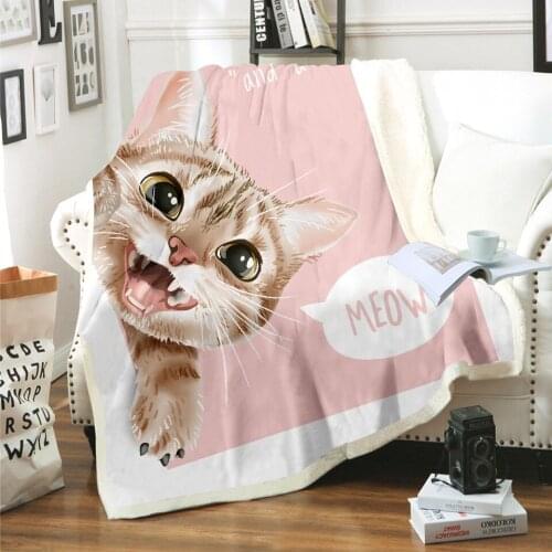 New Uniform Cat 3D-printed Wool Blanket Picnic Extra Thick Fashion Sheets Cute Cat Dog Pet Children Sherpa Throw Blankets