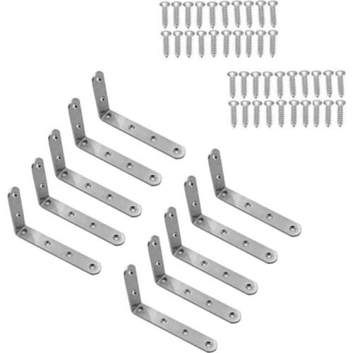 SHGO HOT-10PCS Encapsulated Stainless Steel Heavy-Duty L Shaped Gusset Furniture Corner Shelf Shelf Bracket Wall Mount Bracket