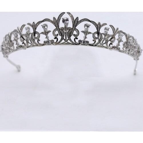 SLBRIDAL Pave Setting Copper Cubic Zirconia Wedding Tiara CZ Bridal Queen Princess Pageant Party Crown Bridesmaids Women Jewelry