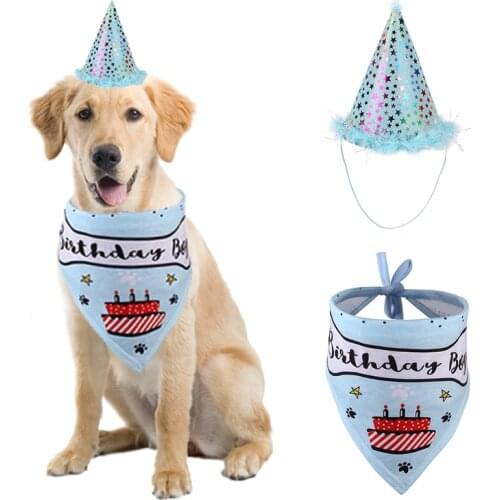 Dog Birthday Party Triangle Scarf Adjustable Pet Cat Neck Scarf Puppy Saliva Towel Set Dog Accessories Cute Doggy Girl Bandanas