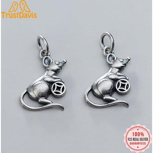 TrustDavis Real 925 Sterling Thai Silver Fashion 2021 Sweet Mouse Coin Charm Pendant Handmade DIY Accessories Wholesale DZ175