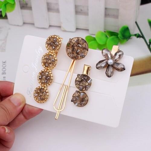 Women Girl Hairpins Headwear Delicate Hair Pin Crystal bead zircon Flowers hair accesories Set Fashion Female Jewelry Hair Clip