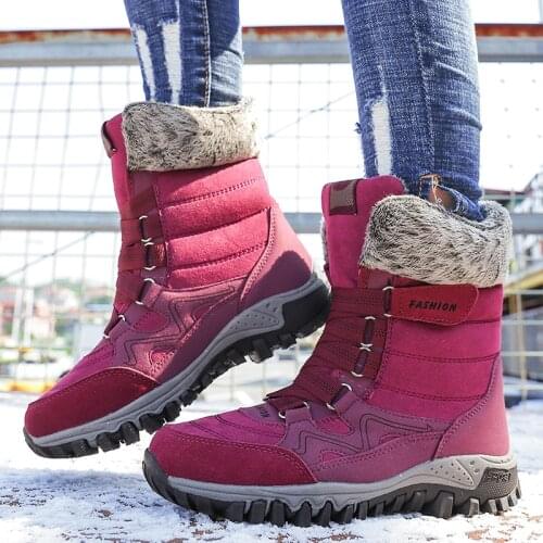 Winter Comfortable Non Slip Snow Boots Womens Warm Plus Velvet Hiking Sneakers Female High Top Snow Shoes Outdoor Cotton Shoes